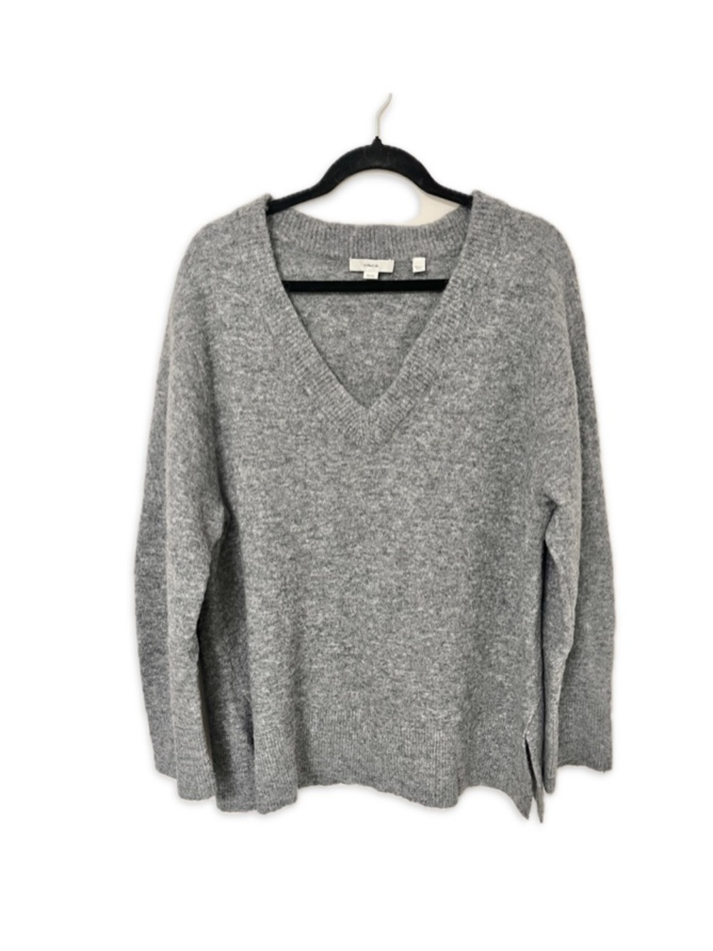Vince Merino Alpaca V-Neck Tunic Sweater Long Sleeve Marled Gray Wool Size XL